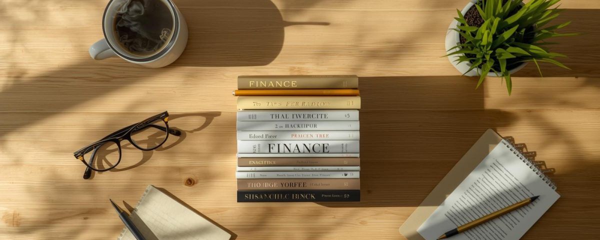 10 carti educatie financiara asezate pe o masa